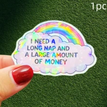 Rainbow Cloud Text "I NEED A ..." - Expressing The Desire To Lie Flat And Get Rich Waterproof Vinyl Sticker - Durable Smooth Surface, Self-Adhesive Bumper Sticker, Suitable For Cars, Windows, Laptops, Trucks, Water Bottles - Multi-Functional Durable Design, Car Sticker - Vinyl - View 12