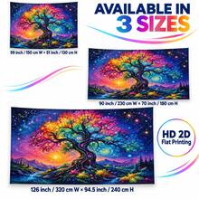 This 2D Flat Decorative Tapestry Features A Vibrant Universe Starry Sky Oil Painting Pattern With A Giant Tree, Which Glows Under Fluorescent Light, Perfect For Wall Decoration, Bedroom Backdrop Or Party Decor. - Multicolor - View 3