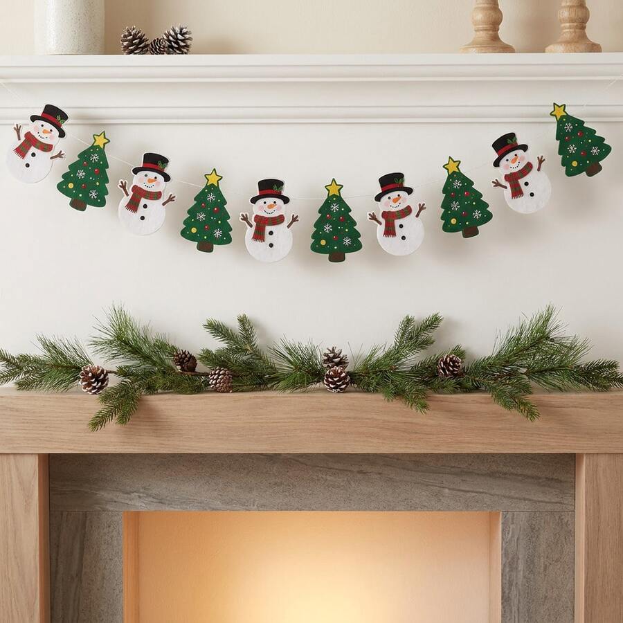 Christmas Banner With Snowman And Christmas Tree Patterns, Festive Hanging Garland For Xmas Party Indoor Scene Decoration,Holiday Atmosphere Props,Party Props, Party Favors,Christmas Decorations,Birthday Decor,Felt,2D - A - View 1