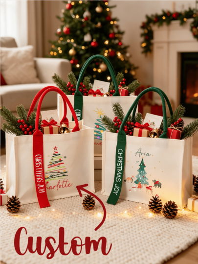 Personalized Name Christmas Canvas Tote Bag,Custom Holiday Print Large Capacity Handbag,Corporate Team Building Gift,Reusable Christmas Party Favor Tote,Bridesmaid Gift Bag,Outdoor Sports Tote,Travel Bag,Best Festive Gift For Friends & Family