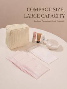 1pc Corduroy Sanitary Napkin Storage Bag, Multi-Functional Portable Storage Pouch, Makeup Bag & Lip Balm Organizer, Large Capacity For Sanitary Pads, Cash And Cosmetics, Women's Essential, Travel Convenient - Multicolor - View 3