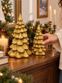 1PC Gold Resin Christmas Tree Tabletop Decor, Textured Holiday Ornament For Mantel, Shelf, Entryway And Living Room, Christmas Gift - Multicolor - View 7
