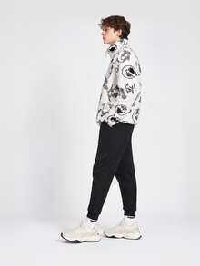 Adidas Neo All-Over Print Fleece Long Sleeve Jacket Unisex Couple Style White - White - View 8