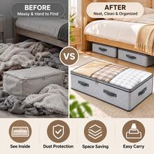 1/3pcs Large Capacity Underbed Storage Bags, Dust-Proof Foldable Clothes Storage Box With Transparent Window And Sturdy Handle, Striped Design, Suitable For Seasonal Clothing, Blankets, Bedroom Closet, College Dorm, Moving, Back To School And Home Storage Essentials - Stripe Pattern - View 4