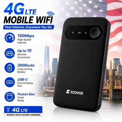 Portable 4G High‑Speed WiFi Router, Pocket‑Size Mobile Wireless Hotspot With Long‑Lasting Battery, Multi‑Device Connection Network Modem, Compact Outdoor Internet Device For Camping, Road‑Trip And Business Travel