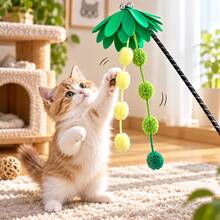 1pc Summer Fresh Coconut Tree Cat Teaser Wand, Non-Woven Fabric Tassel Pom Pom Long Pole Cat Toy, Durable Bite-Resistant Boredom Relief For Cats - View 2
