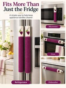 1 Pair Refrigerator Handle Covers, Washable Fabric Fridge Handle Sleeves With Hook & Loop Closure, Anti-Fingerprint Appliance Handle Protectors For Kitchen Appliances, 10.63*4.33in - View 9