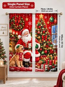 2pcs Xmas Scene Printed Curtains, Warm Red Spandex Window Panels With Santa, Golden Retriever, Gift Boxes And Holiday Tree, Soft Light-Filtering Rod Pocket Drapes For Cozy Family Room Winter Party Decor - A - View 15