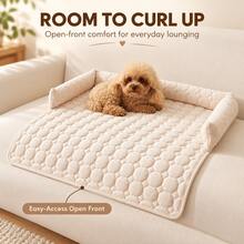 Cozy Winter Pet Sofa Mat, Soft Ribbed Quilted Couch Cover With Three-Sided Cushioned Bolsters, Cream, 75 * 75 Cm - Multicolor - View 3