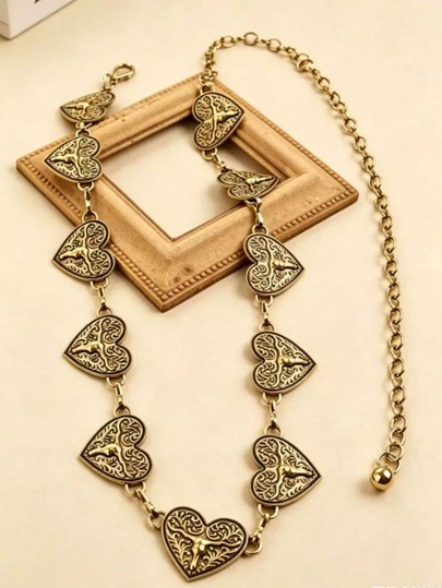 Women's Heart Pattern Deer Horn Waist Chain, Vintage Fashion Versatile Dress Decoration, Waist Accessory, Bohemian Zinc Alloy Waist Chain, All Seasons