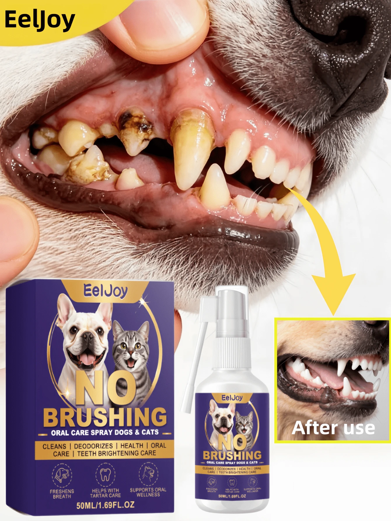 EelJoy Pet Teeth Cleaning Spray, Gentle Cleaning Cat And Dog Teeth Fresh And Clean Care Spray - View 1