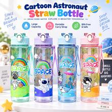 Cartoon Astronaut Plastic Cup, Highly Attractive Large Capacity Transparent Frosted Pop-Up Straw Cup With Carrying Strap, Portable Cup - Multicolor - View 5