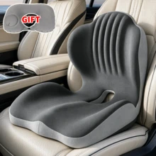 Ergonomic Memory Foam Seat Cushion | Lumbar And Back Support, Suitable For Office, Chair, Car Seat,  Perfect Gift For Parents And Friends, Lightweight, Portable(With Inflatable Neck Pillow) - Grey - View 3