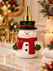 Snowman Christmas Soap Dispenser With Gold-Tone Pump, Refillable Hand Soap Lotion Bottle, Festive Bathroom Counter Decor, Holiday Home Decor Gift - Snowman Bottle - View 3