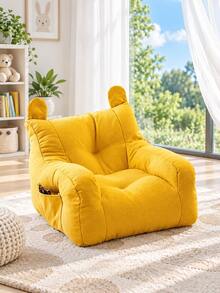 Cute Bear Ear Sofa Chair, Playful & Unique Design, Wide Seat With Armrests, Side Storage Space For Small Items, Textured Fabric With Neat Stitching, Suitable For Home Reading Corner, Living Room, Bedroom, Decorative & Leisure Use - Multicolor - View 7