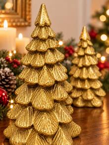 1PC Gold Resin Christmas Tree Tabletop Decor, Textured Holiday Ornament For Mantel, Shelf, Entryway And Living Room, Christmas Gift - Multicolor - View 4