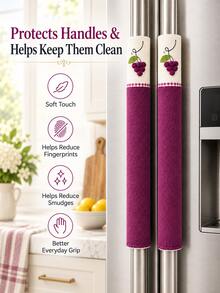 1 Pair Refrigerator Handle Covers, Washable Fabric Fridge Handle Sleeves With Hook & Loop Closure, Anti-Fingerprint Appliance Handle Protectors For Kitchen Appliances, 10.63*4.33in - View 3