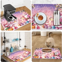 1pc Pink Christmas Snowman Pattern Dish Drying Mat, Coffee Machine Mat, Kitchen Dish Drainer Mat, Tabletop Protector, Suitable For Christmas Holiday Scenes, Used For Placing Drained Cups And Plates, Multi-Purpose Drying Mat, Home Gift, Tabletop Decor - XYLSD-1152 - View 11