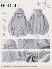 Nouvelle Veste sweat-shirt à capuche pour femmes, automne/hiver, coupe ample, style minimaliste, couleur unie, décontractée, polyvalente, doublée de matière thermique - Gris pâle - Voir 6