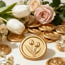 20入/包 3D 浮雕鬱金香蠟封貼紙，婚禮邀請函信封封印，自黏珍珠白貼紙，適用於邀請函、禮品包裝、聖誕節 - 棕色 - 鬱金香-棕色 - 查看 10