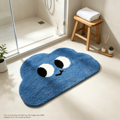 1pc Bathroom Cloud Bath Mat, Cute Blue Cloud With Eyes Bathroom Floor Mat, Area Decor Mat, Soft Faux Cashmere Material Non-Slip Mat, Suitable For Bathtub, Bathroom, Sink Or Entrance, Cartoon Decor Bath Mat, Suitable For Modern Home Decor