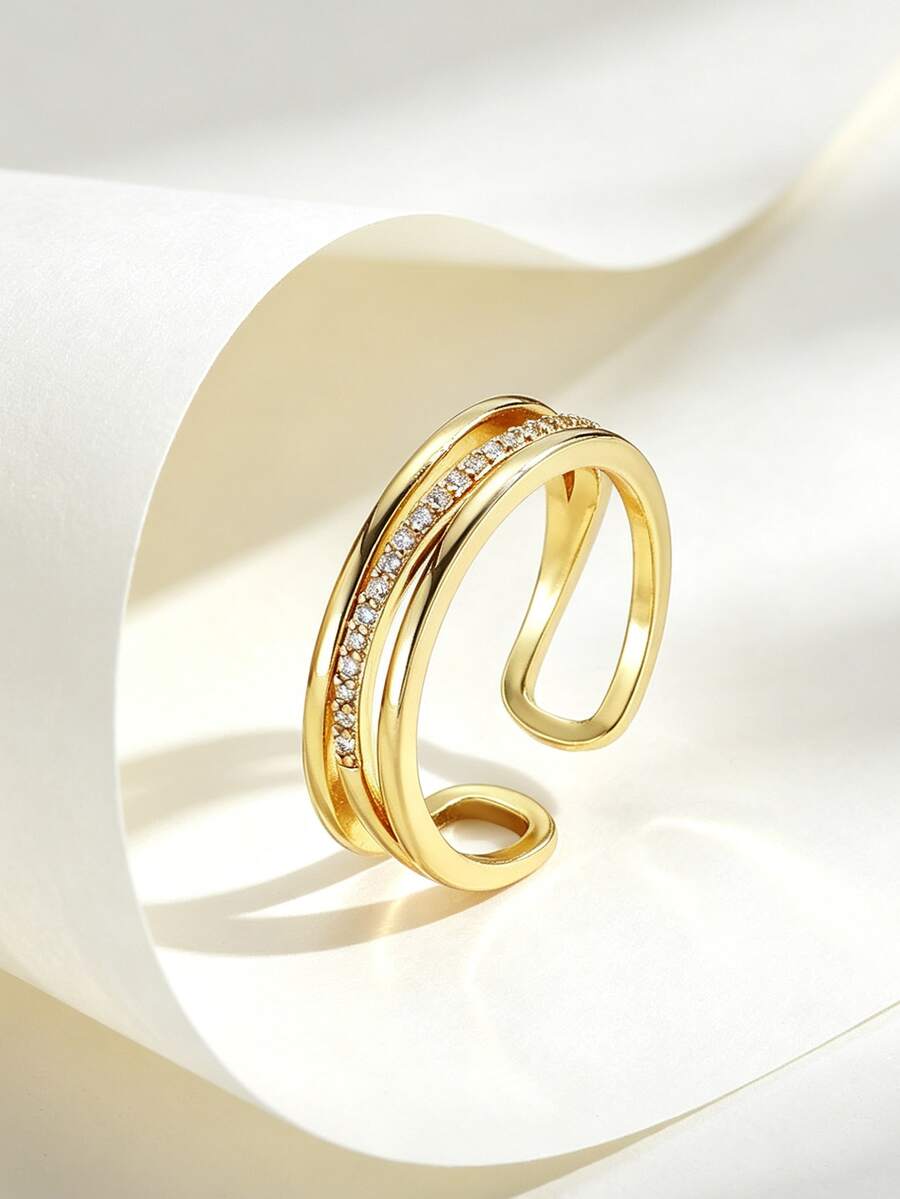 Charm-In Double-Layer Twisted Zirconia Gold Open Ring, Modern ...