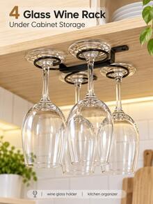 4pcs Cup Hooks Cabinet Hanging Wine Glass Rack, Suitable For Wine Glasses, Champagne Glasses And Stemware Storage, Ideal Choice For Kitchen Organization - View 1