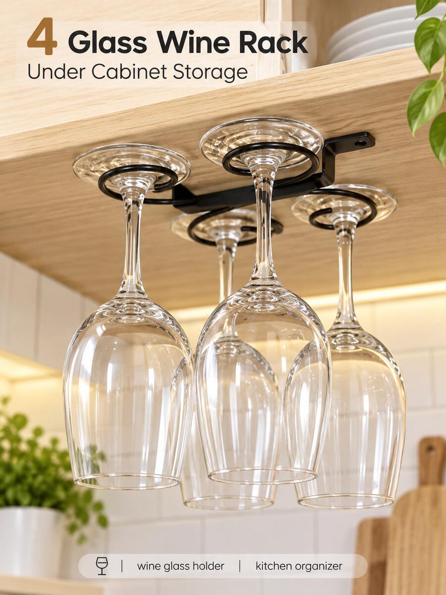 4pcs Cup Hooks Cabinet Hanging Wine Glass Rack, Suitable For Wine Glasses, Champagne Glasses And Stemware Storage, Ideal Choice For Kitchen Organization - View 1