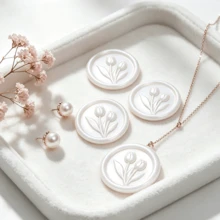 20入/包 3D 浮雕鬱金香蠟封貼紙，婚禮邀請函信封封印貼，自黏珍珠白貼紙，適用於邀請函、禮品包裝、聖誕節 - 珍珠白 - 鬱金香-珠光白 - 查看 10