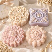 3D Round Flower Shaped Silicone Soap Mold, Classic Pattern, Round Flower Design, Suitable For Making Soap, Candles, Resin, Etc., DIY Handmade Gifts - White - View 2