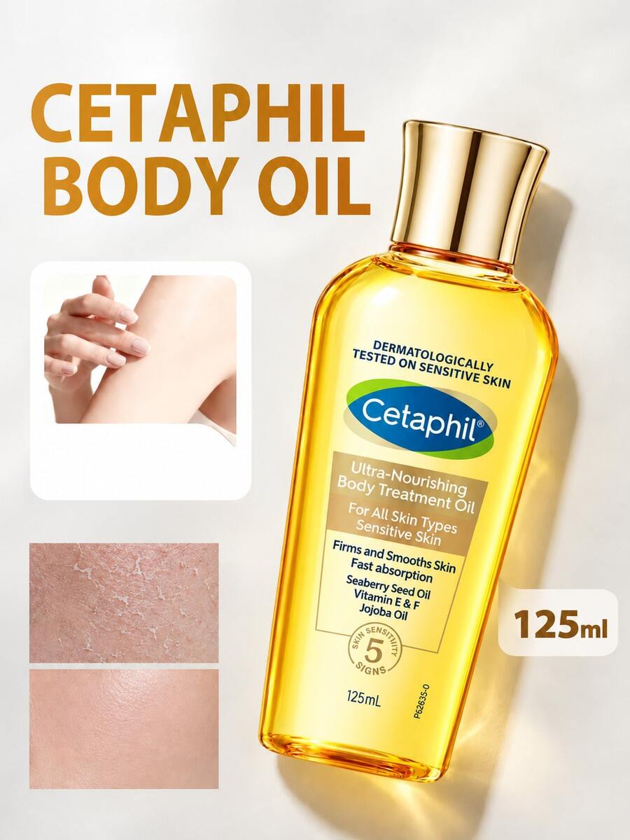 Cetaphil Minyak Perawatan Tubuh untuk Musim Gugur dan Musim Dingin, Menutrisi Kulit Kering, Melembutkan Garis-garis Kering, Meredakan Kulit Kasar dan Bersisik. Tekstur Halus dan Ringan, Mudah Dioleskan & Diserap, Mengunci Kelembapan Kulit, Merawat Kulit Seluruh Tubuh untuk Perawatan Harian di Musim Kering. - Minyak tubuh 125ml - View 1
