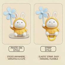 1pc Yellow Raincoat Rabbit Windmill Car Ornament, PVC Material, 2 Options: Seamless Sticker/Silicone Strap, Suitable For Bicycle, Electric Bike, Motorcycle, Car Universal Decoration - Yellow Raincoat Rabbit Pinwheel - View 11