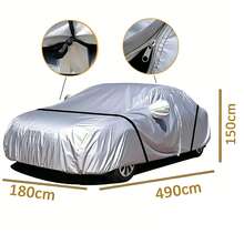 190T Silver Car Cover, Full Coverage For All Models, Waterproof, UV Protection, Heat Resistant, Dustproof, Reflective Silver Appearance For Vehicles - A - View 3