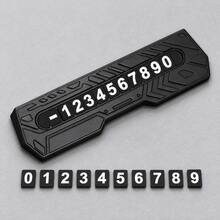 Car Parking Phone Number Plate With Customizable Digits, Mecha-Style Zinc Alloy Dashboard Accessory, Matte Black Temporary Parking Number Display - A - View 3