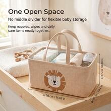 1pc Cartoon Lion & Giraffe Pattern Large Baby Diaper Storage Basket, Paper Rope Organizer Bin With Removable Divider, Portable Car Storage Bag, Suitable For Diapers, Baby Shower Gifts, Newborn Essentials - Multicolor - View 3
