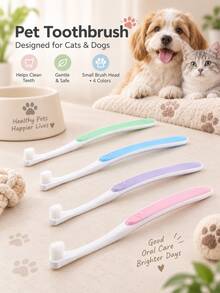 1pc Pet Toothbrush, Compact Pet-Specific Brush Head, Multi-Color Long Handle, Suitable For Dog And Cat Daily Brushing And Cleaning, Oral Care And Dental Hygiene, Puppy And Kitten Small Pet Grooming Accessory - Multicolor - View 1