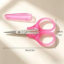 1pc Stainless Steel Handheld Transparent Mini Scissors, Rounded Non-Sharp Anti-Scratch With Blade Cover Storage - Precise Cutting For Paper, Fabric And Wire, Multi-Functional Home & Office Tool, Ergonomic Handle (Purple/Pink/Yellow), Embroidery & Eyebrow Trimming Scissors, Sewing & Craft Cutter - Multicolor - View 2