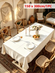 1/24PCS Bohemian White Tassel Edge Tablecloth, Washable And Reusable, Skin-Friendly And Absorbent, Suitable For Hotel, Wedding, Banquet, Picnic, Activity, Party, Gathering, Home Daily Decoration - White - View 13