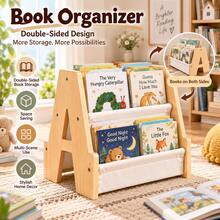 1PC A-Frame Double-Sided Book Rack, 2-Tier Fabric Sling Bookshelf With Front-Facing Display, Freestanding Book Organizer For Bedroom, Living Room, Reading Corner, Playroom, Classroom, Compact Floor Storage Shelf For Books And Magazines - Multicolor - View 6