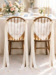 Personalized Just Married Signs For Chairs - Bride & Groom Wedding Reception Decor, Heart Lace Chair Sign, Sweetheart Table Sign Decor - Multi-color Heart Lace Seat Tag - View 6