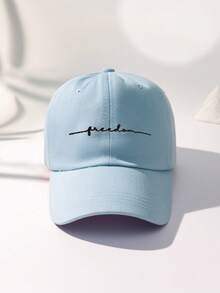 1pc Unisex Y2K Embroidered Freedom Baseball Cap, Outdoor Casual Versatile Winter Beanie Hat For Daily Commute - Sky Blue - View 5