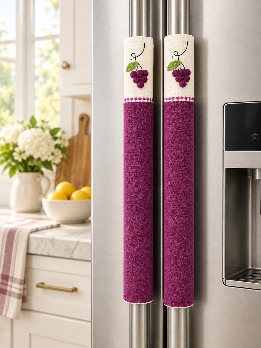 1 Pair Refrigerator Handle Covers, Washable Fabric Fridge Handle Sleeves With Hook & Loop Closure, Anti-Fingerprint Appliance Handle Protectors For Kitchen Appliances, 10.63*4.33in