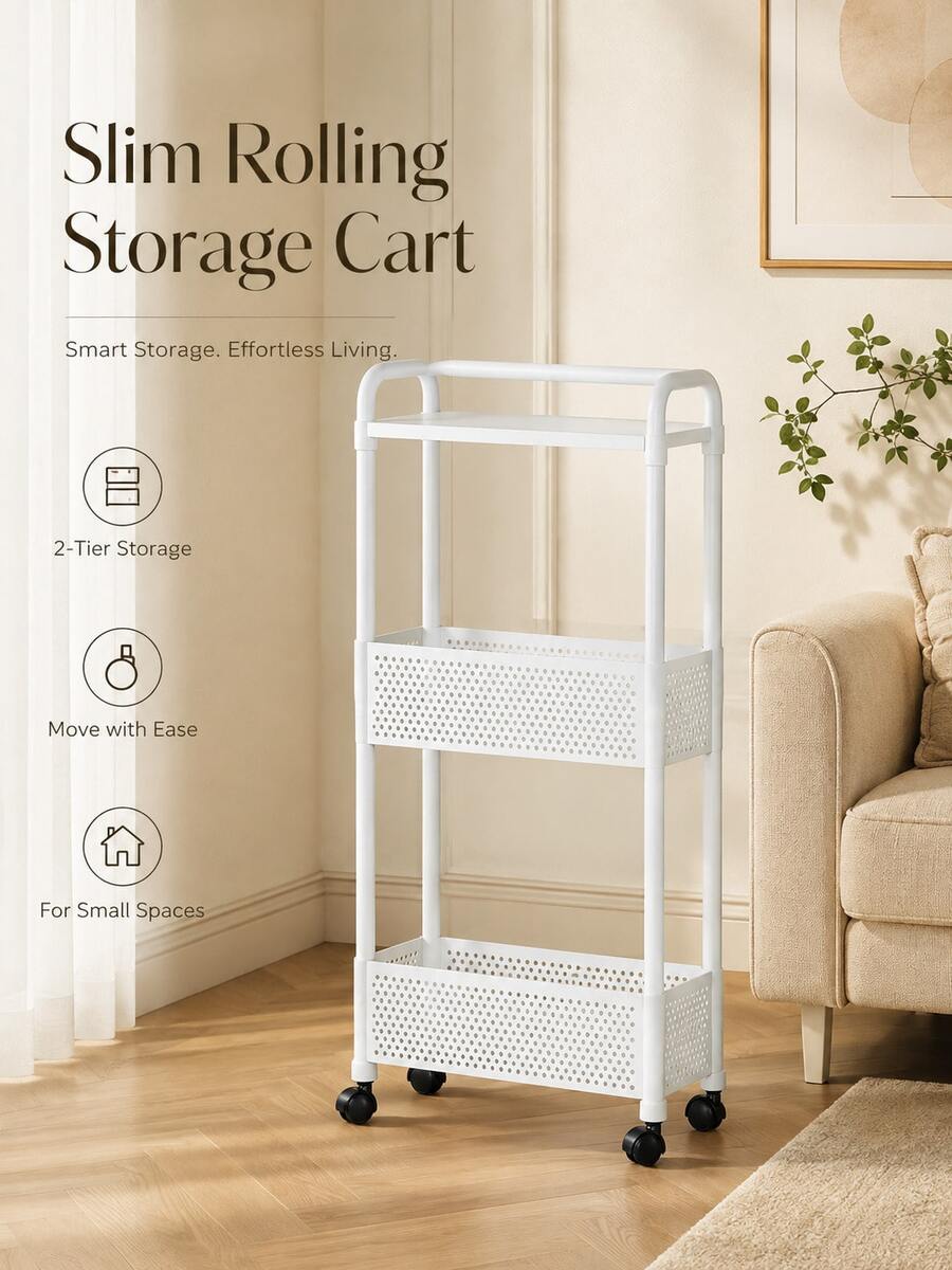 Modern Multi-Functional Rolling Storage Cart With Lockable Wheels, Suitable For Apartment And Dorm, Multi-Purpose Practical Shelf For Daily Essentials And Spices, Ideal For Kitchen Daily Use And Room Organization - Multicolor - View 1