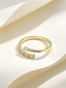 Charm-In Gold-Plated Asymmetric Trapezoid Zirconia Open Ring, Modern Unique Stackable Finger Ring, Suitable For Daily Wear And Party Jewelry, Exquisite Gift For Women And Girls On Birthdays And Holidays - Yellow Gold - View 2