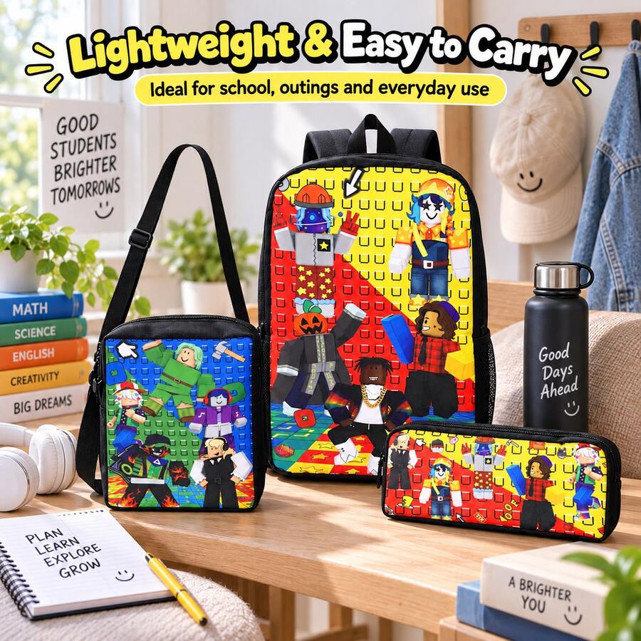 Roblox Set Ransel Kombinasi Anime 2PCS Termasuk Ransel, Tas Selempang, Tempat Pensil, Tali Bahu yang Dapat Diatur, Desain Resleting, Unisex, Cocok Untuk Sekolah, Perjalanan, Berkemah, Hadiah Sempurna Untuk Natal, Ulang Tahun, Musim Kembali ke Sekolah - A - View 1