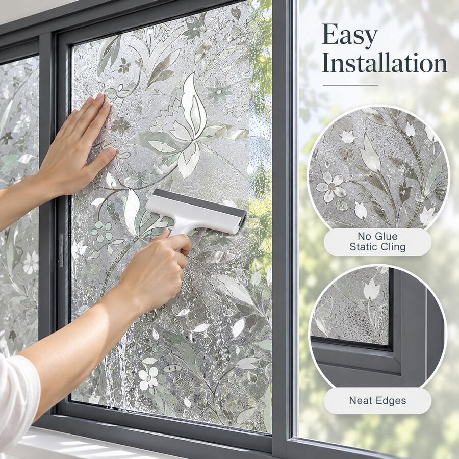 Naturepeak Elegant Tulip Privacy Window Film, Frosted Self-Adhesive Glass Sticker, Sun Protection Bathroom And Home Window Decal, Removable Glue-Free Decorative Film, Suitable For Living Room, Bedroom And Office, Floral PVC Design, Combines Privacy Protection And Home Decor Function, Ideal Home Decor Gift - 1PC - View 1