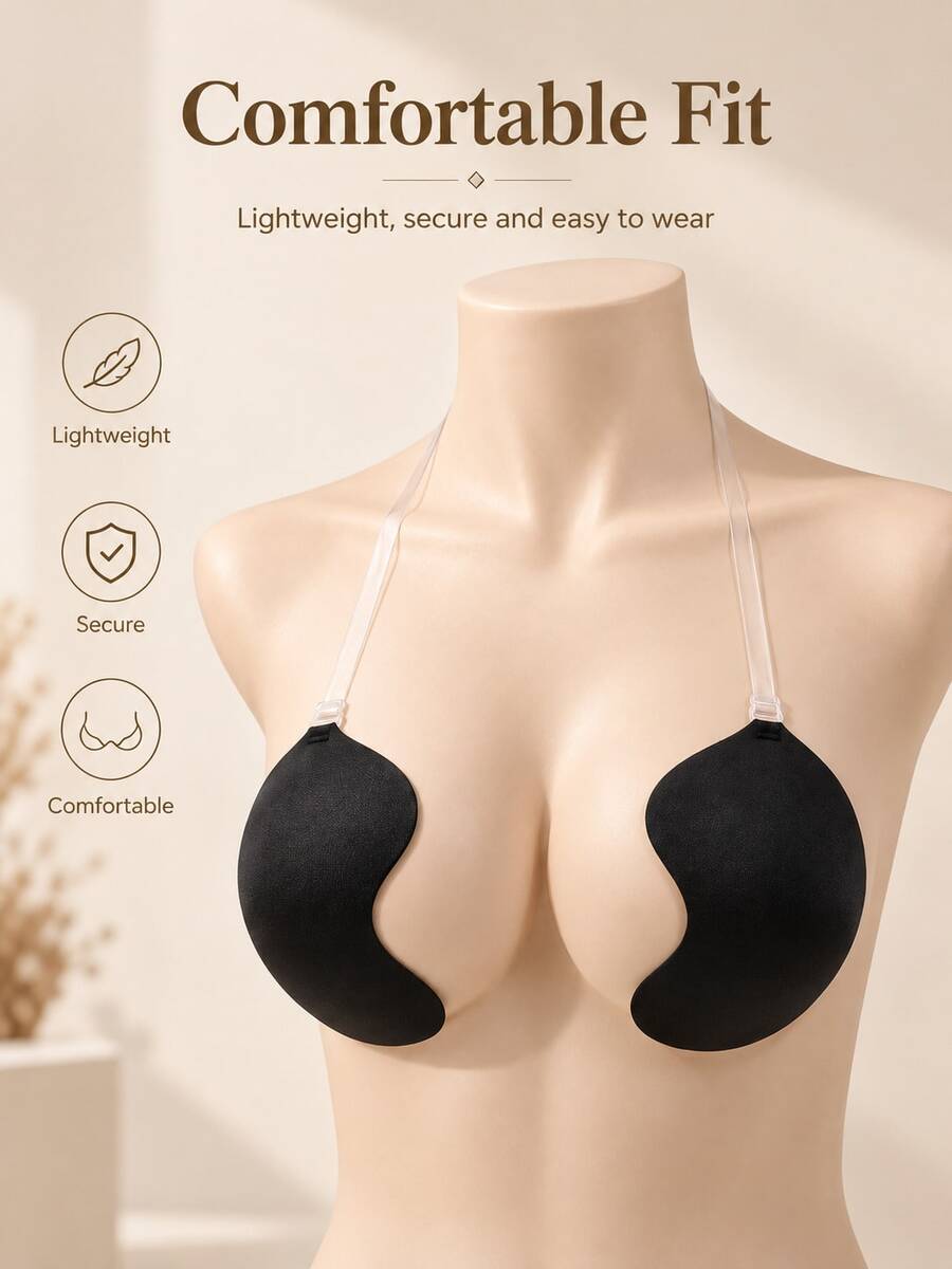 Invisible Push-Up Bra - Strapless Transparent Halter Style, Suitable For Backless Dresses And Wedding Gowns, Recommended To Buy One Size Larger Than Usual - Black - View 1