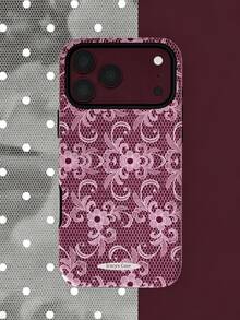 簡約酒紅色蕾絲花朵 2 合 1 薄膜可愛手機殼，適用於 iPhone 18 Pro Max 18 Pro 17 Pro Max 17 Pro 17 16 Pro Max 16 Pro 16 15 Pro Max 15 Pro 15 14 13，磨砂硬殼防震手機保護殼 - 紅色蕾絲花 - 查看 3
