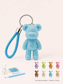1pc DIY Rhinestone Bear Keychain Kit,Sparkly Bead Art Pendant With White Wrist Lanyard, Rhinestone Tray And Dotting Pen, Handmade Bag Charm Accessory For Craft Projects, Key Ring Decoration, Birthday Gift, Party Favor And Holiday Gift - Diamond DIY Kit - View 2