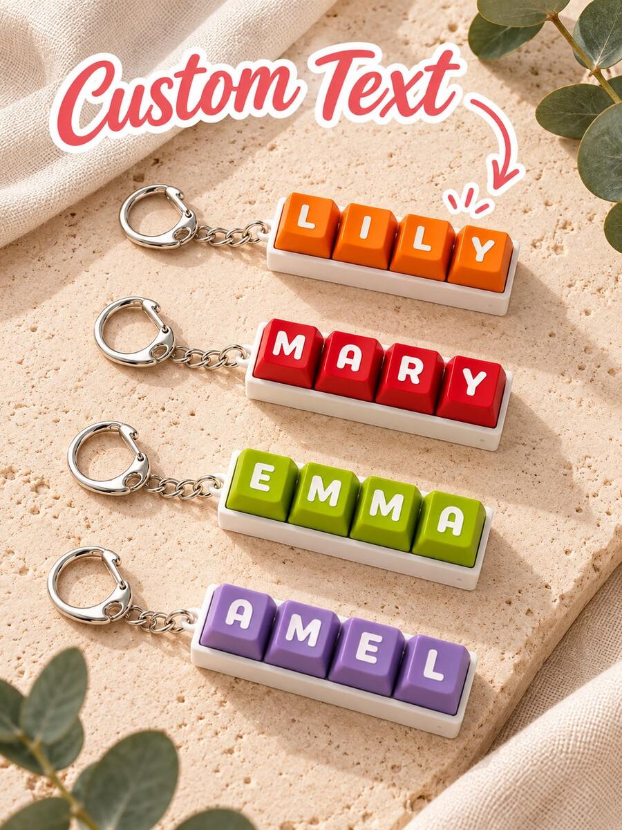 [Customization] 1pc Personalized Custom Name Keycap Keychain, Colorful Key Letter Customization, Bottom Case Name Customization - Multicolor - View 1